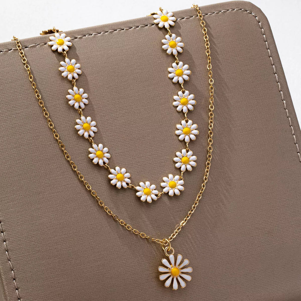 2 Piece 18K Gold - Plated Daisy Necklace - Gold by Trendsi from FREYA’S CLOSET