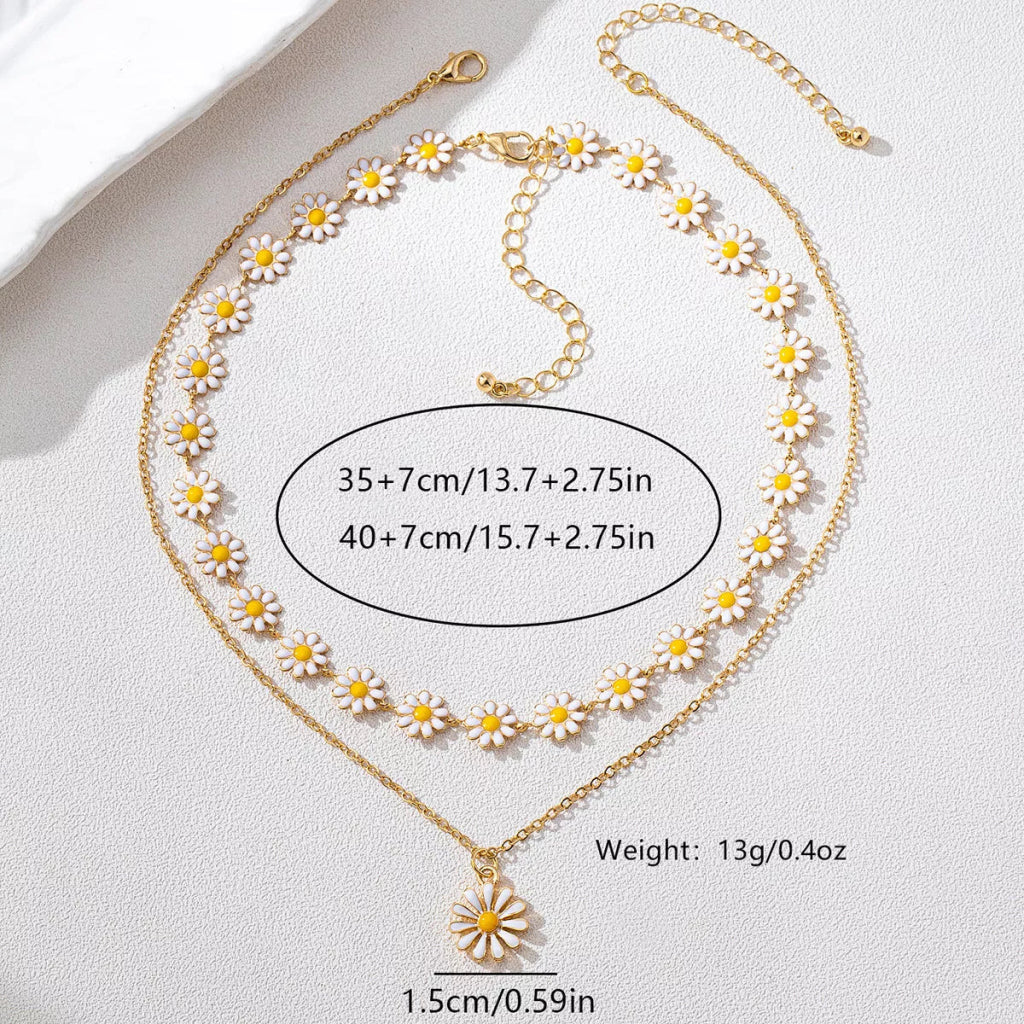 2 Piece 18K Gold - Plated Daisy Necklace - Gold by Trendsi from FREYA’S CLOSET