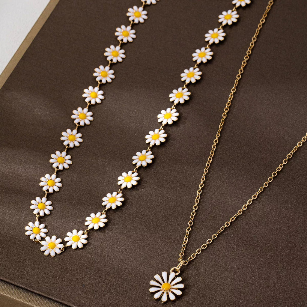2 Piece 18K Gold - Plated Daisy Necklace - Gold by Trendsi from FREYA’S CLOSET