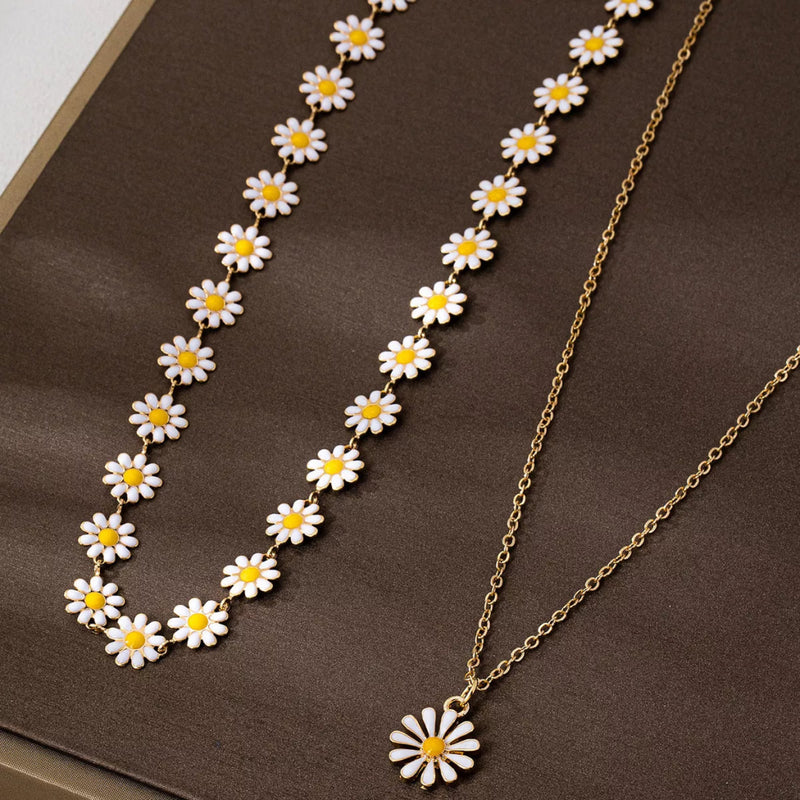 2 Piece 18K Gold - Plated Daisy Necklace - Gold by Trendsi from FREYA’S CLOSET