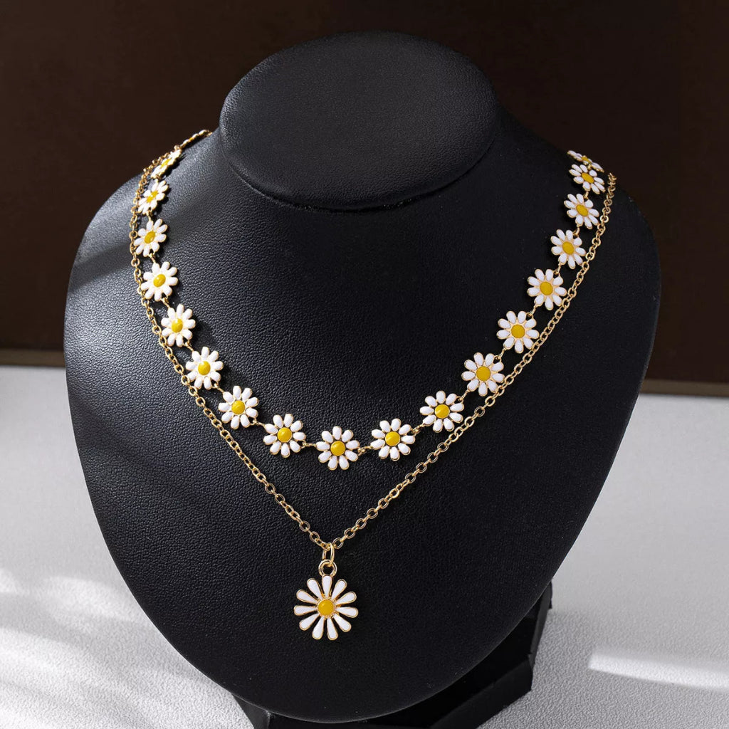 2 Piece 18K Gold - Plated Daisy Necklace - Gold by Trendsi from FREYA’S CLOSET