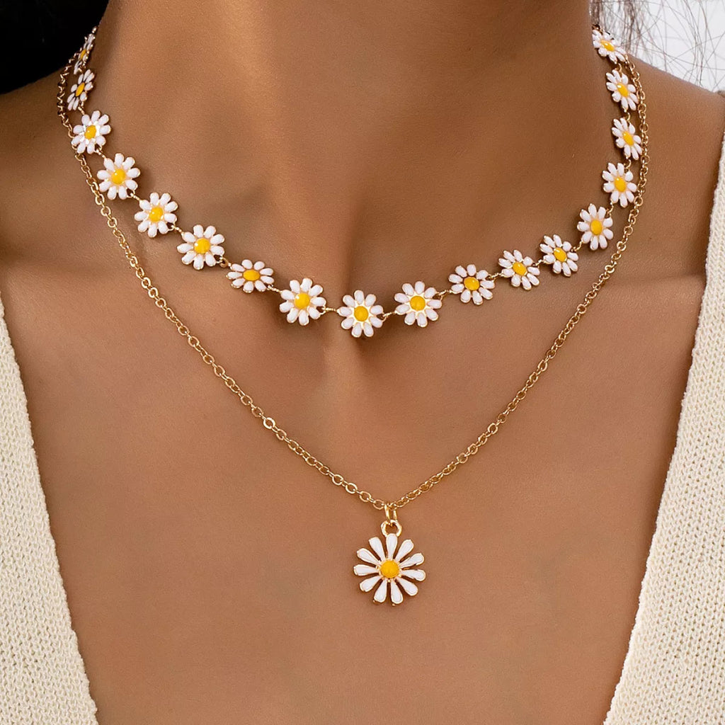 2 Piece 18K Gold - Plated Daisy Necklace - Gold by Trendsi from FREYA’S CLOSET