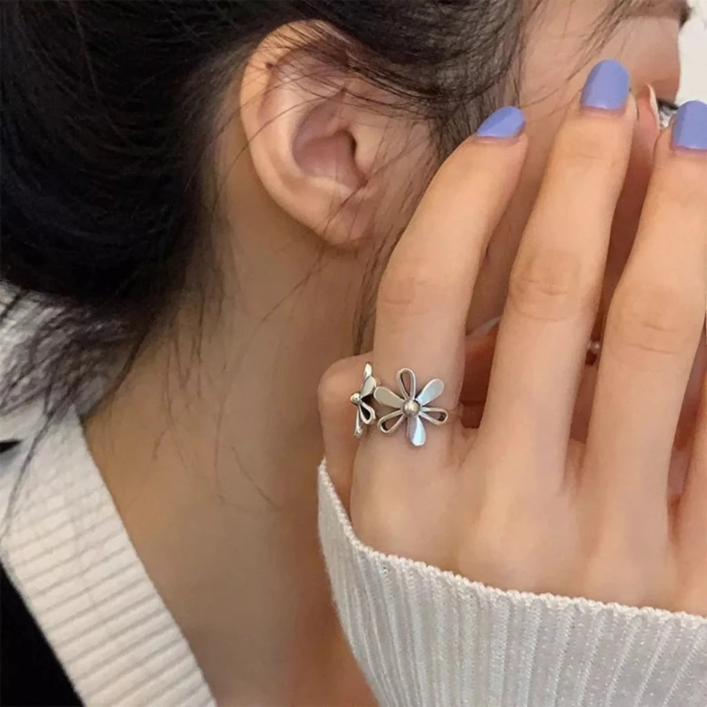 925 Sterling Silver Flower Open Ring - Silver by Trendsi from FREYA’S CLOSET