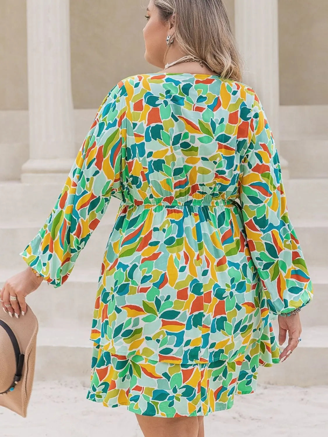 Trendsi Dresses Plus Size Printed Surplice Long Sleeve Mini Dress Plus Size Printed Surplice Long Sleeve Mini Dress