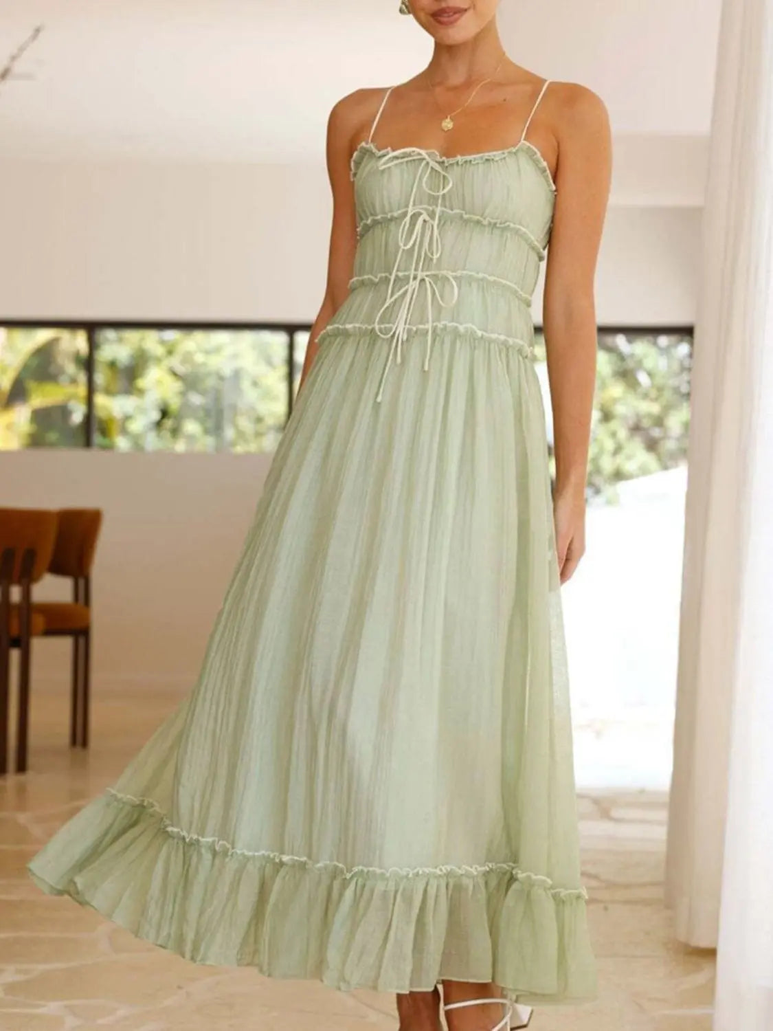 Trendsi Dresses Devine Frill Ruffled Hem Midi Cami Dress Devine Frill Ruffled Hem Midi Cami Dress