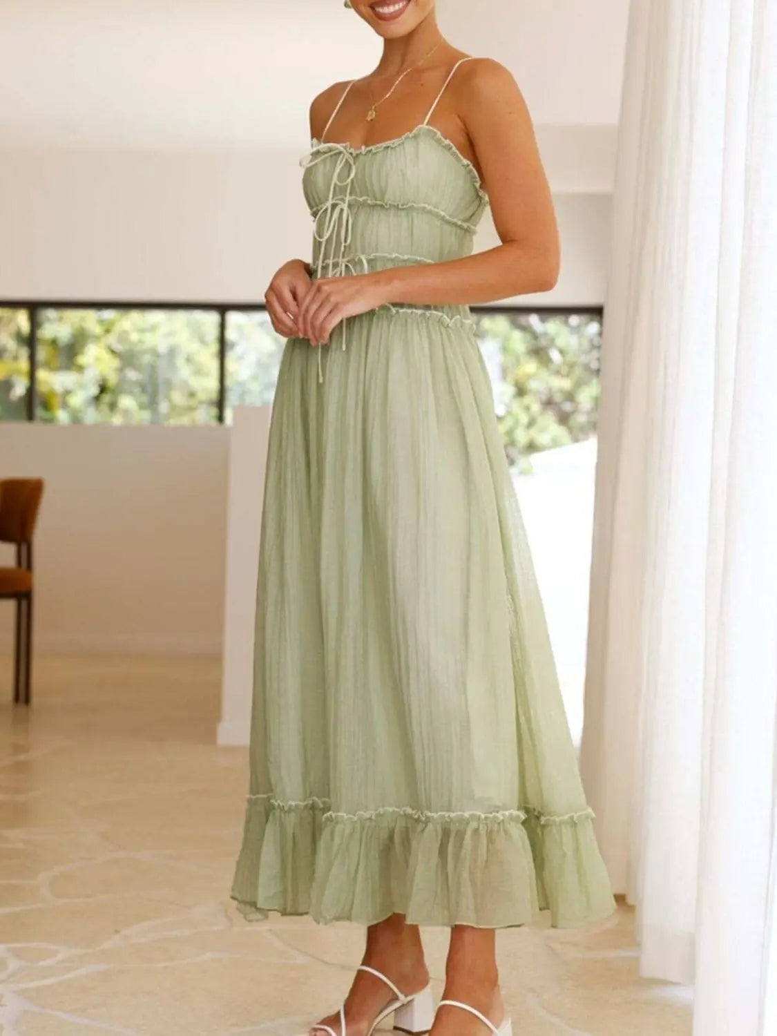 Trendsi Dresses Devine Frill Ruffled Hem Midi Cami Dress Devine Frill Ruffled Hem Midi Cami Dress