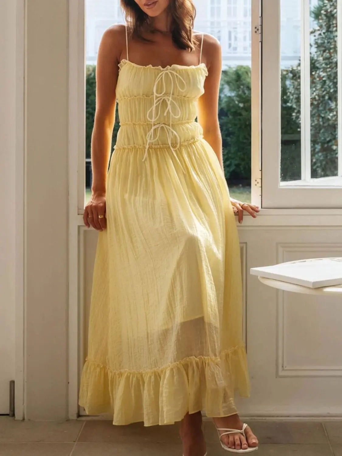 Trendsi Dresses Yellow / S Devine Frill Ruffled Hem Midi Cami Dress Devine Frill Ruffled Hem Midi Cami Dress