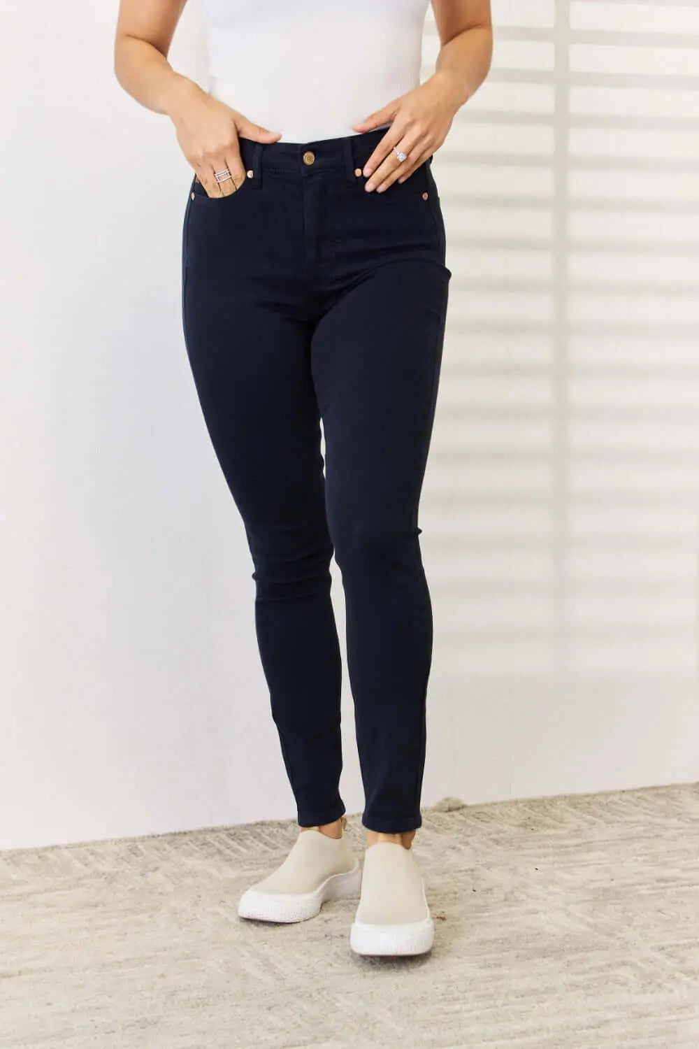 Trendsi Jeans NAVY / 0 Judy Blue Full Size Garment Dyed Tummy Control Skinny Jeans Judy Blue Full Size Garment Dyed Tummy Control Skinny Jeans