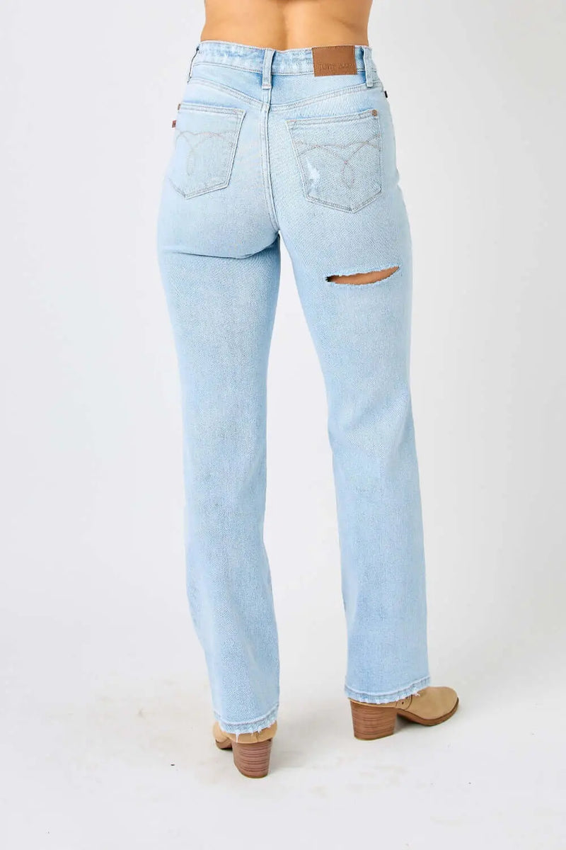 Trendsi Jeans Judy Blue Full Size High Waist Distressed Straight Jeans Judy Blue High Waist Distressed Straight Jeans