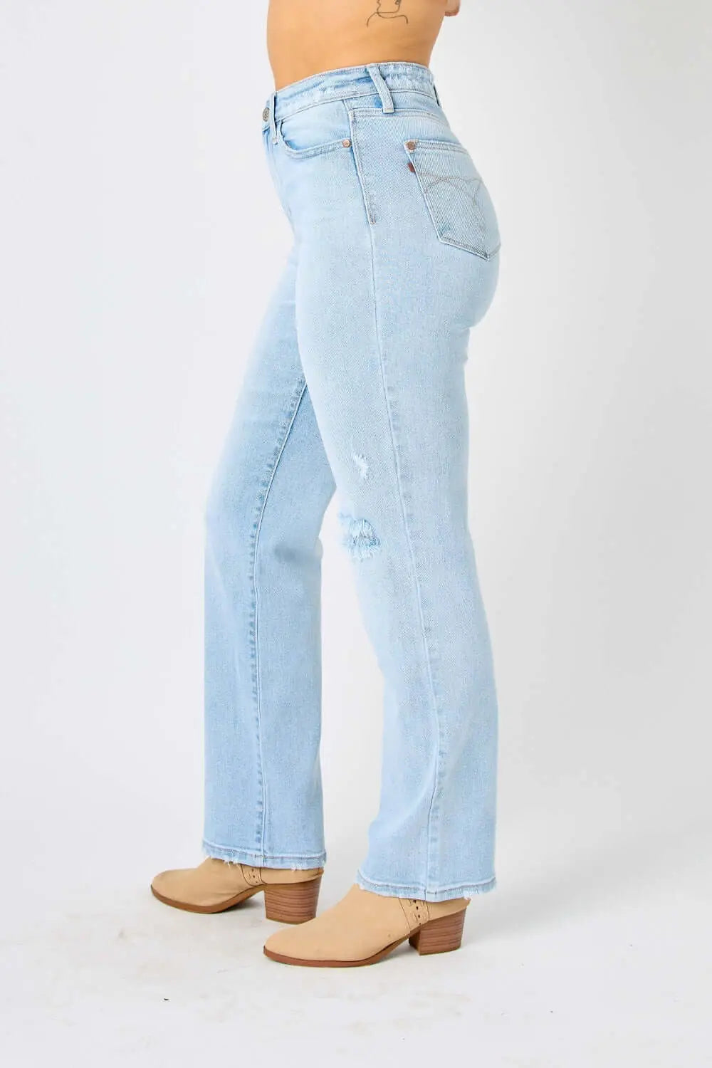 Trendsi Jeans Judy Blue Full Size High Waist Distressed Straight Jeans Judy Blue High Waist Distressed Straight Jeans