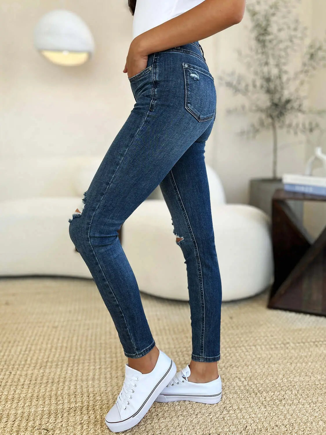 Trendsi Jeans Judy Blue Full Size Mid Waist Distressed Slim Jeans Judy Blue Full Size Mid Waist Distressed Slim Jeans