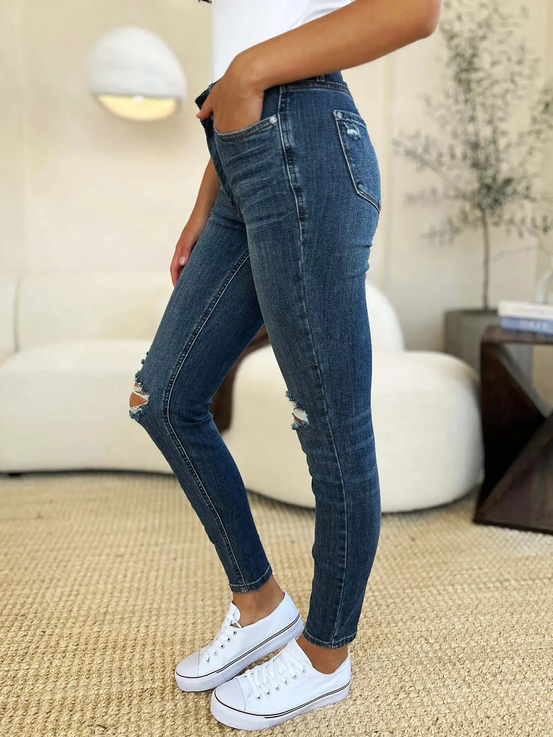 Trendsi Jeans Judy Blue Full Size Mid Waist Distressed Slim Jeans Judy Blue Full Size Mid Waist Distressed Slim Jeans