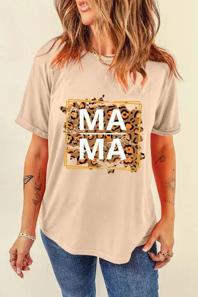 Trendsi Shirts and Blouses Sand / S MAMA Round Neck Short Sleeve T-Shirt MAMA Round Neck Short Sleeve T-Shirt - Comfort & Style