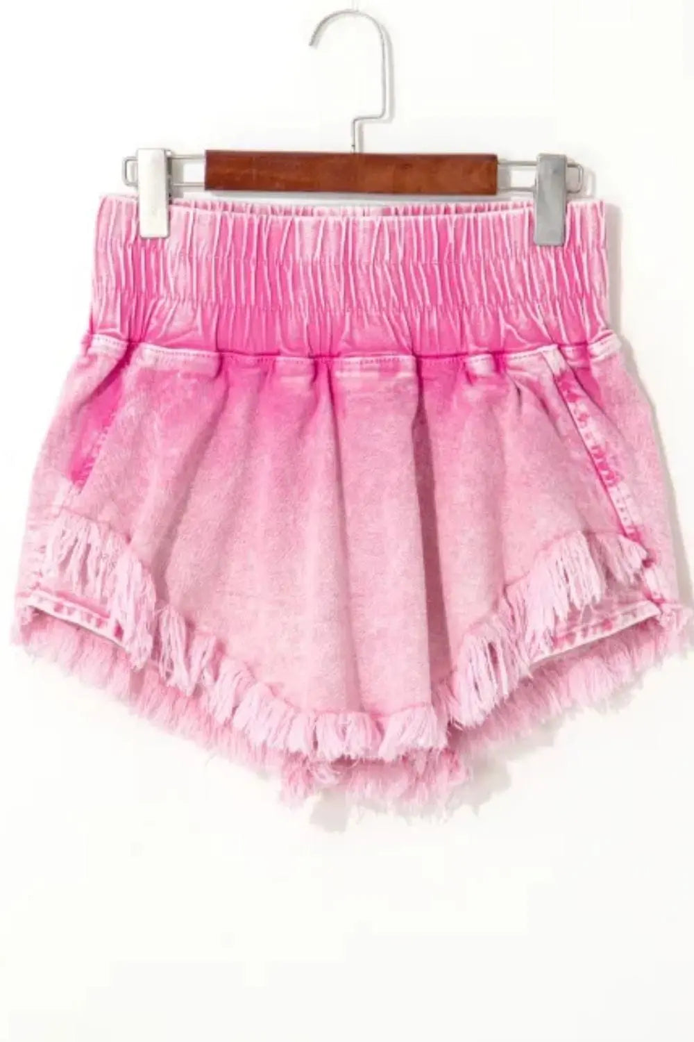 Trendsi Shorts Washed Wide Smocked Waistband Frayed Denim Shorts Washed Wide Smocked Waistband Frayed Denim Shorts