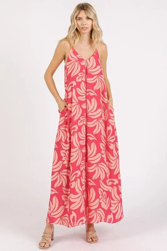 Trendsi Dresses Mittoshop Printed V-Neck Maxi Cami Dress with Pockets Mittoshop Printed V-Neck Maxi Cami Dress with Pockets