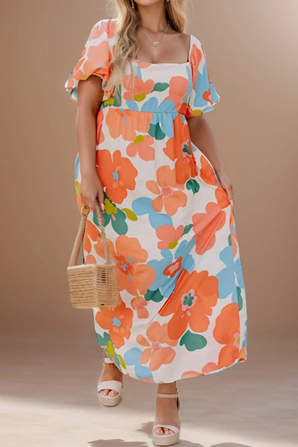 Trendsi Dresses Floral / 1XL Plus Size Printed Short Sleeve Dress Plus Size Printed Short Sleeve Dress