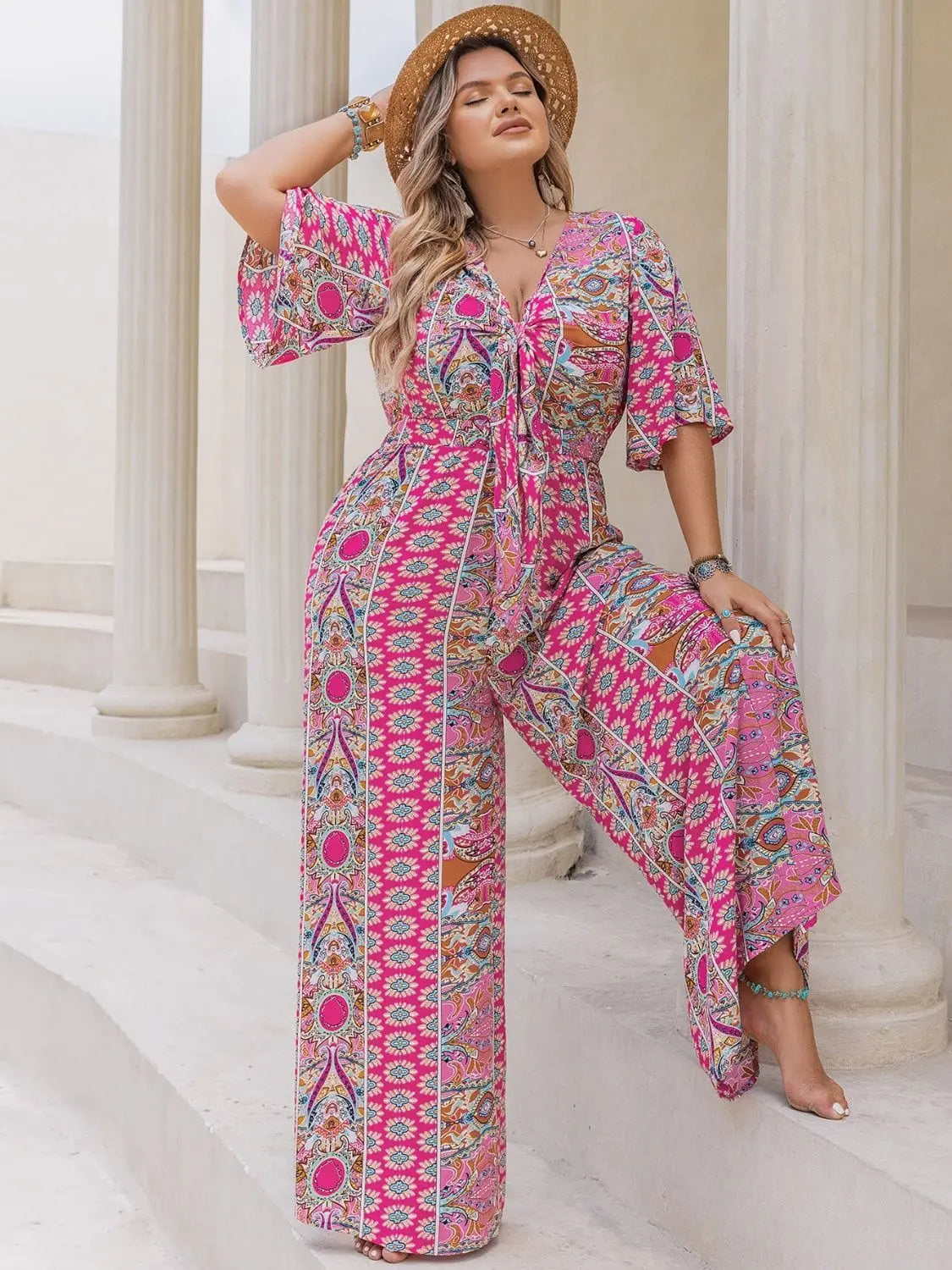 Trendsi Jumpsuits Plus Size Printed Half Sleeve Wide Leg Jumpsuit Plus Size Printed Half Sleeve Wide Leg Jumpsuit