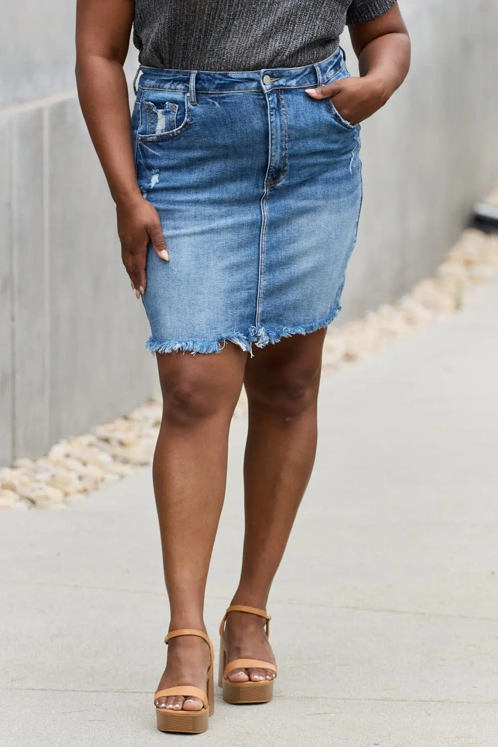 Trendsi Skirts Medium / S RISEN Amelia Full Size Denim Mini Skirt RISEN Amelia Full Size Denim Mini Skirt