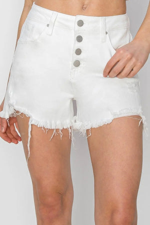 Trendsi Shorts White / S RISEN Button Fly Frayed Hem Denim Shorts RISEN Button Fly Frayed Hem Denim Shorts