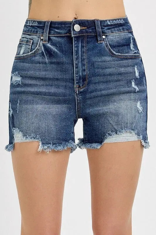 Trendsi Shorts Dark / S RISEN Distressed Raw Hem Denim Shorts RISEN Distressed Raw Hem Denim Shorts