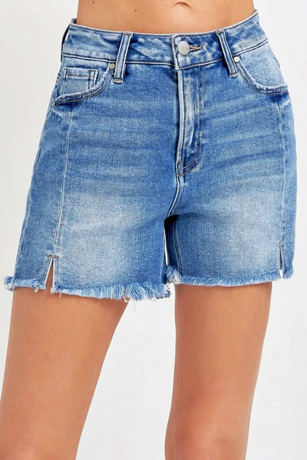 Trendsi Shorts Medium / S RISEN Front Slit Raw Hem Denim Shorts RISEN Front Slit Raw Hem Denim Shorts