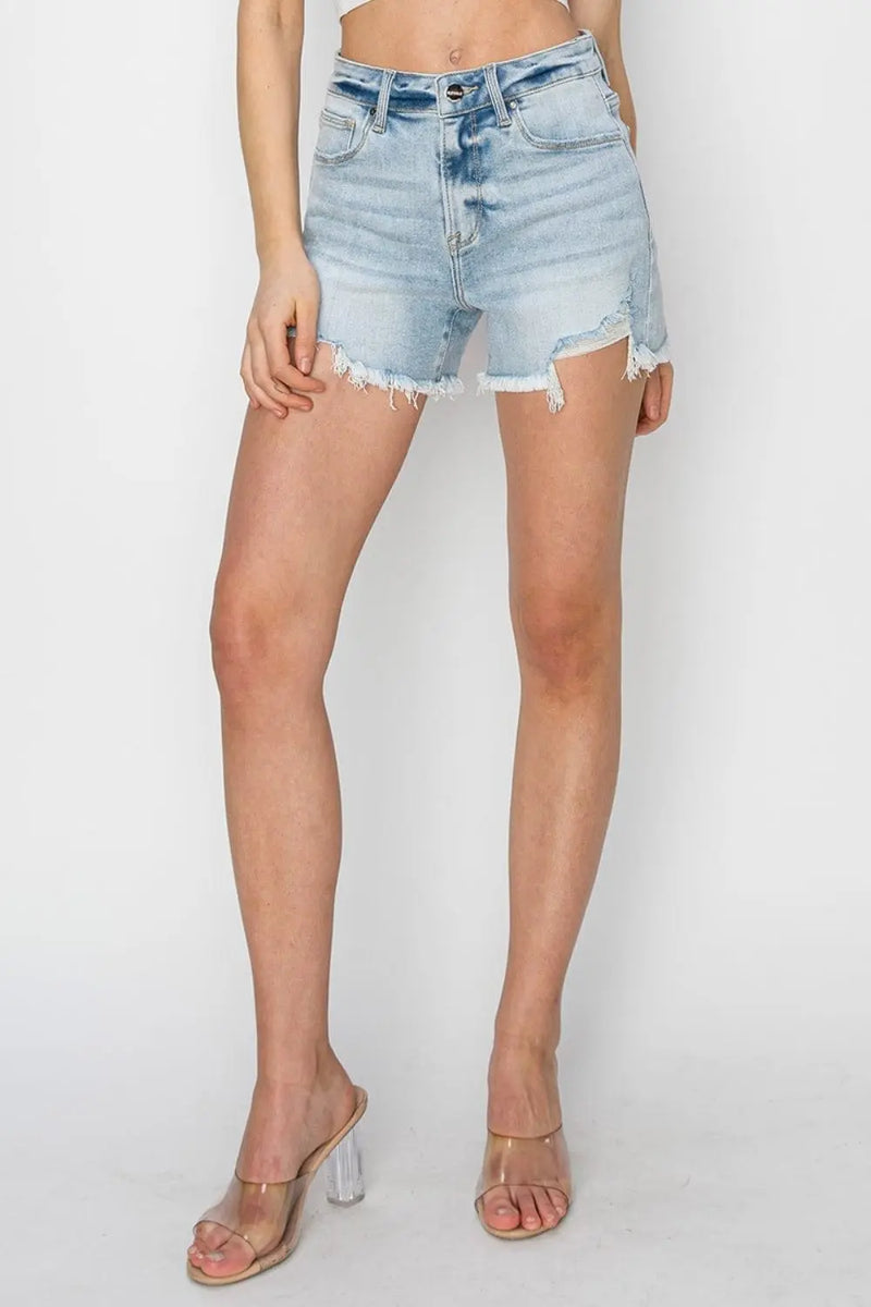 Trendsi Shorts RISEN Full Size High Waist Frayed Detail Denim Shorts RISEN Full Size High Waist Frayed Detail Denim Shorts