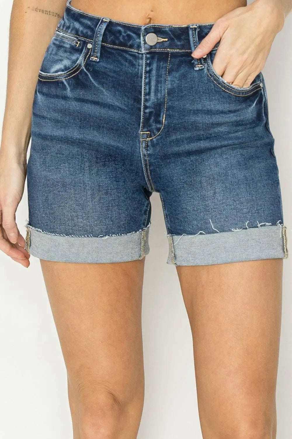 Trendsi Shorts Dark / S RISEN High Rise Cuffed Denim Shorts RISEN High Rise Cuffed Denim Shorts