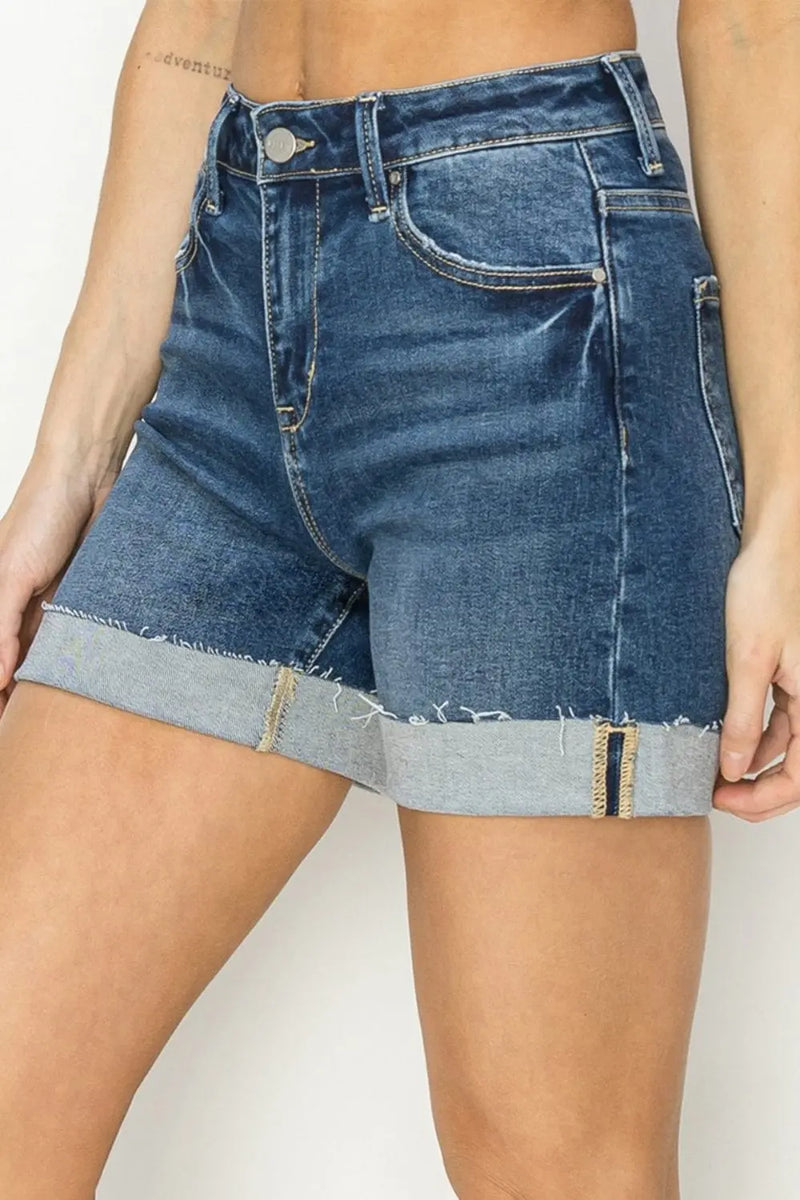 Trendsi Shorts RISEN High Rise Cuffed Denim Shorts RISEN High Rise Cuffed Denim Shorts