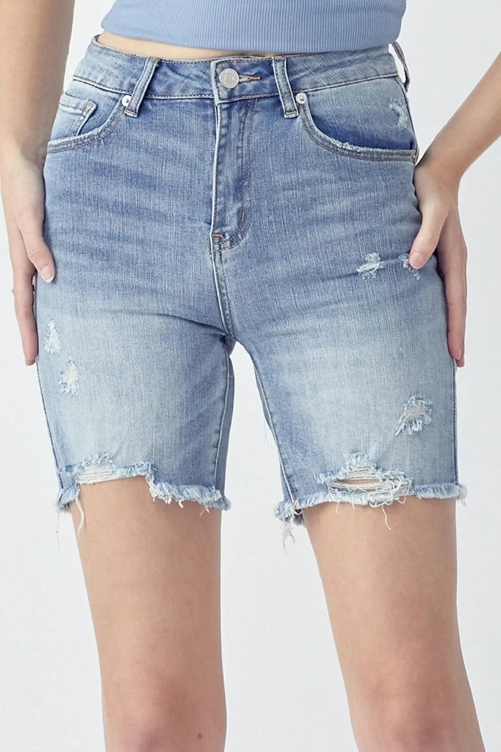 Trendsi Shorts Light / S RISEN High Rise Distressed Denim Shorts RISEN High Rise Distressed Denim Shorts