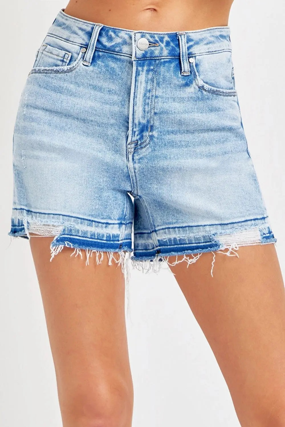 Trendsi Shorts Light / S RISEN High Rise Distressed Hem Denim Shorts RISEN High Rise Distressed Hem Denim Shorts
