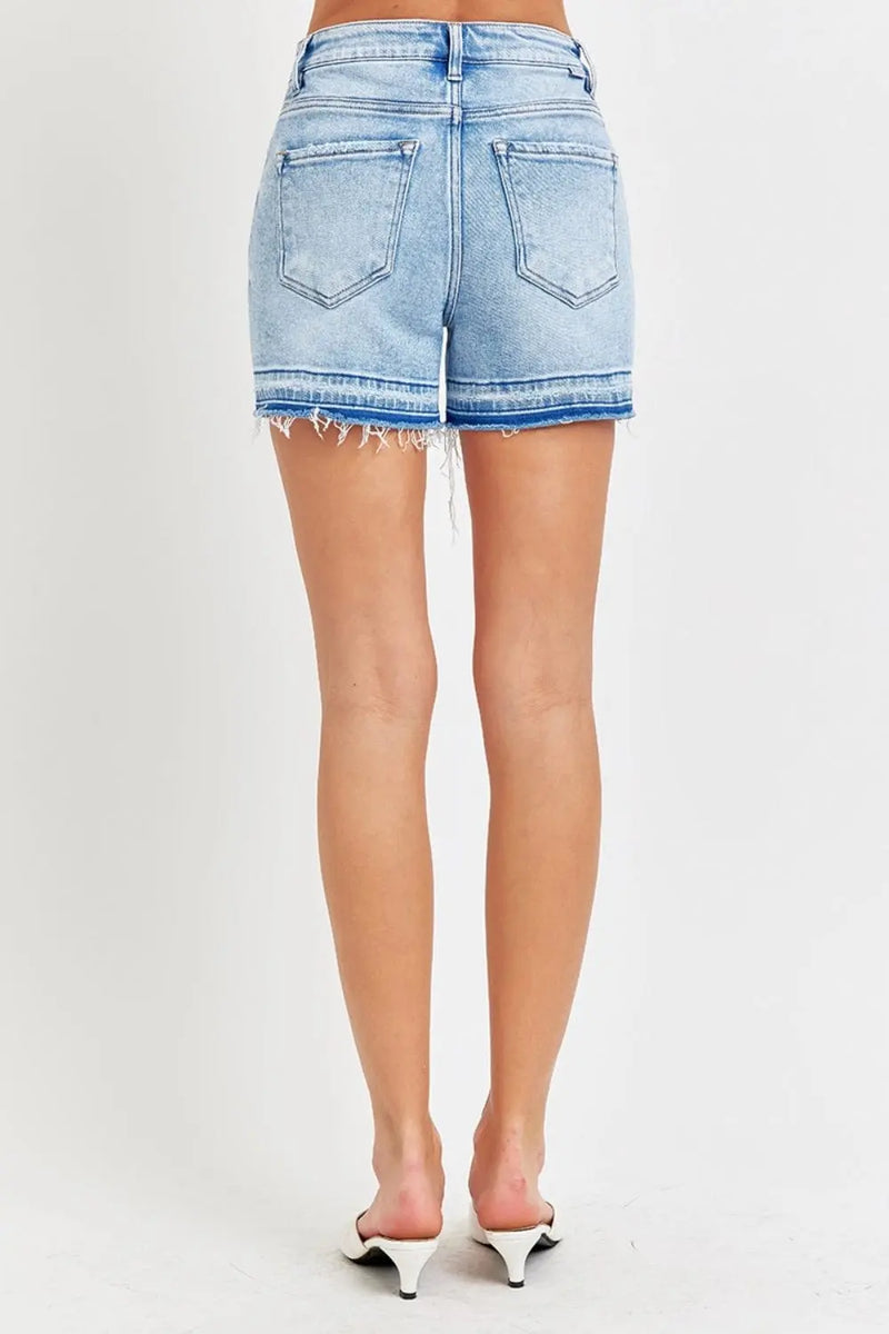 Trendsi Shorts RISEN High Rise Distressed Hem Denim Shorts RISEN High Rise Distressed Hem Denim Shorts