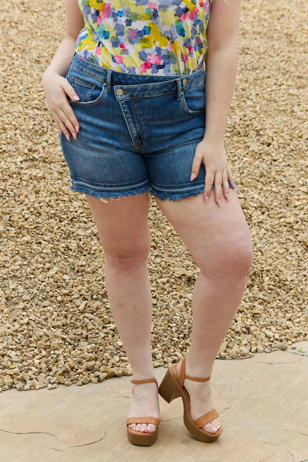 Trendsi Shorts Medium / S RISEN Maya Full Size Mid Rise Asymmetrical Shorts RISEN Maya Full Size Mid Rise Asymmetrical Shorts