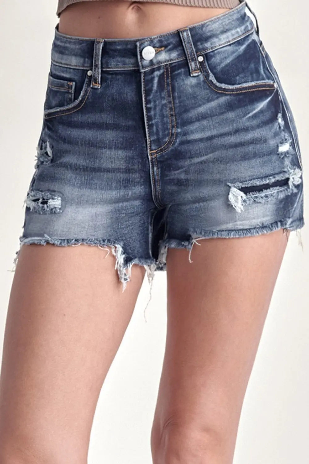 Trendsi Shorts Dark / S RISEN Mid Rise Raw Hem Denim Shorts RISEN Mid Rise Raw Hem Denim Shorts