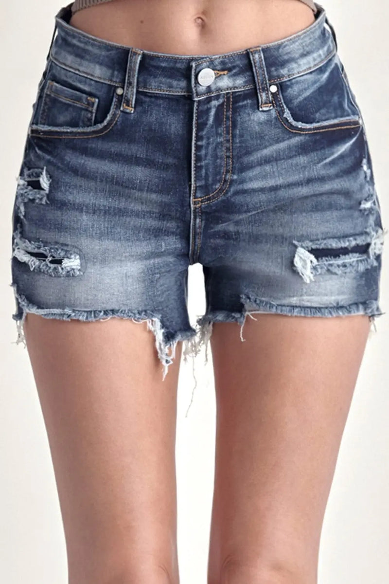 Trendsi Shorts RISEN Mid Rise Raw Hem Denim Shorts RISEN Mid Rise Raw Hem Denim Shorts