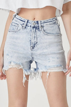 Trendsi Risen shorts Acid Light / S RISEN Raw Hem Distressed High Rise Denim Shorts RISEN Raw Hem Distressed High Rise Denim Shorts