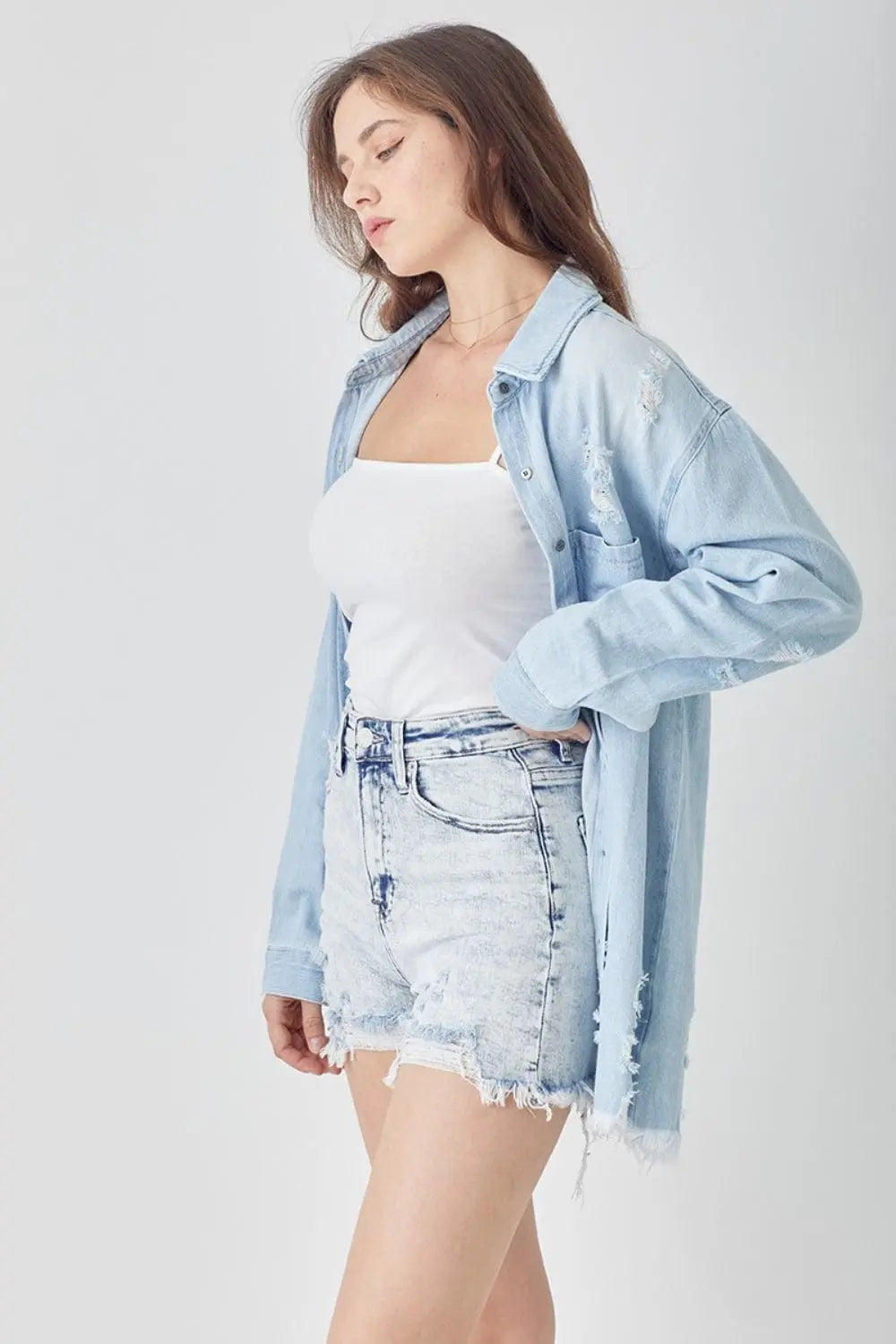 Trendsi Risen shorts RISEN Raw Hem Distressed High Rise Denim Shorts RISEN Raw Hem Distressed High Rise Denim Shorts