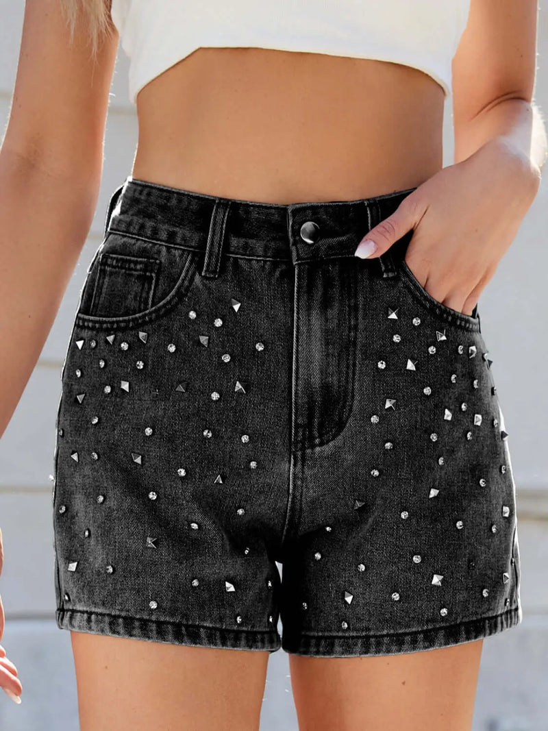 Trendsi shorts Rhinestone Washed High Waist Denim Shorts Rhinestone Washed High Waist Denim Shorts
