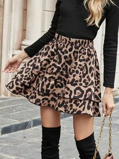 Trendsi Dress Ruffled Leopard Elastic Waist Skirt Ruffled Leopard Elastic Waist Skirt
