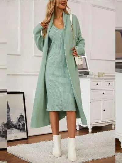 Trendsi Dresses V-Neck Cami Dress and Open Front Cardigan Sweater Set V-Neck Cami Dress and Open Front Cardigan Sweater Set