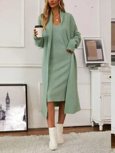 Trendsi Dresses V-Neck Cami Dress and Open Front Cardigan Sweater Set V-Neck Cami Dress and Open Front Cardigan Sweater Set