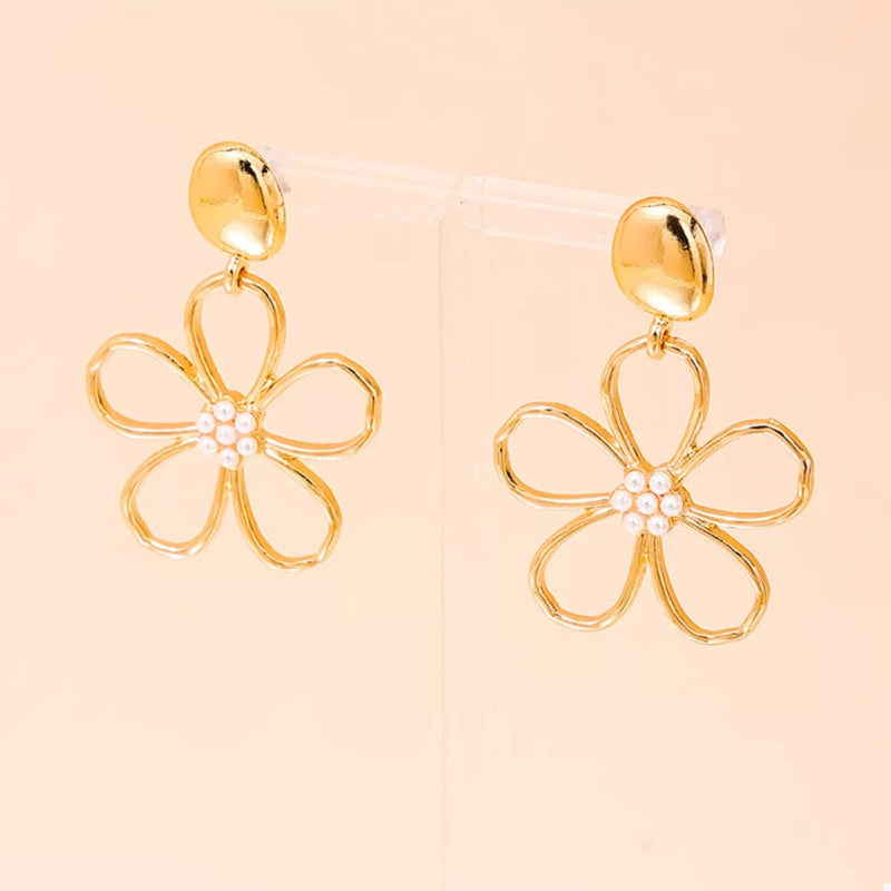 Alloy Flower Drop Earrings - Gold by Trendsi from FREYA’S CLOSET