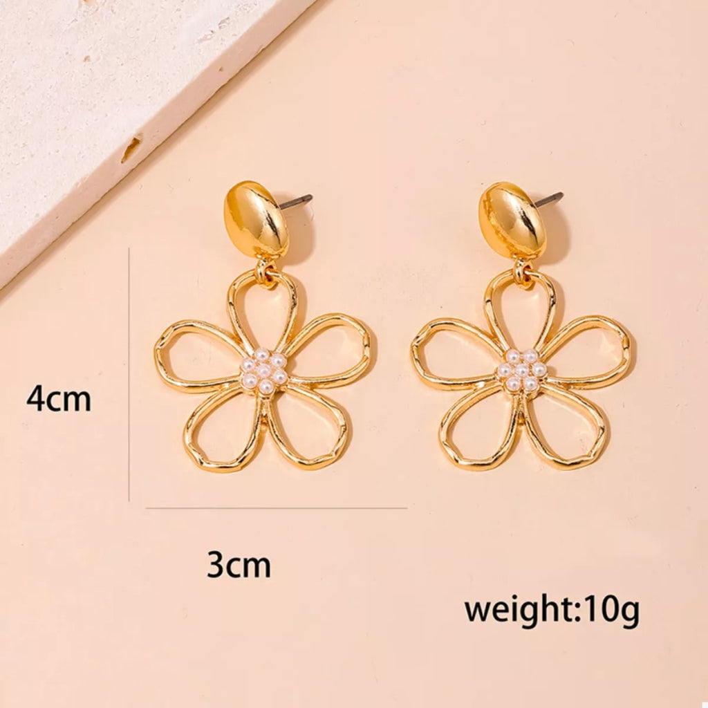 Alloy Flower Drop Earrings - Gold by Trendsi from FREYA’S CLOSET