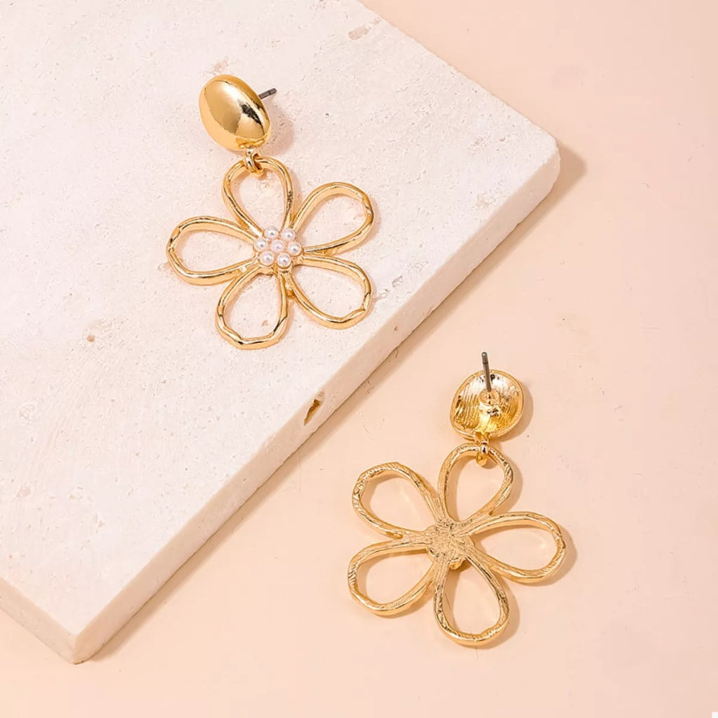 Alloy Flower Drop Earrings - Gold by Trendsi from FREYA’S CLOSET