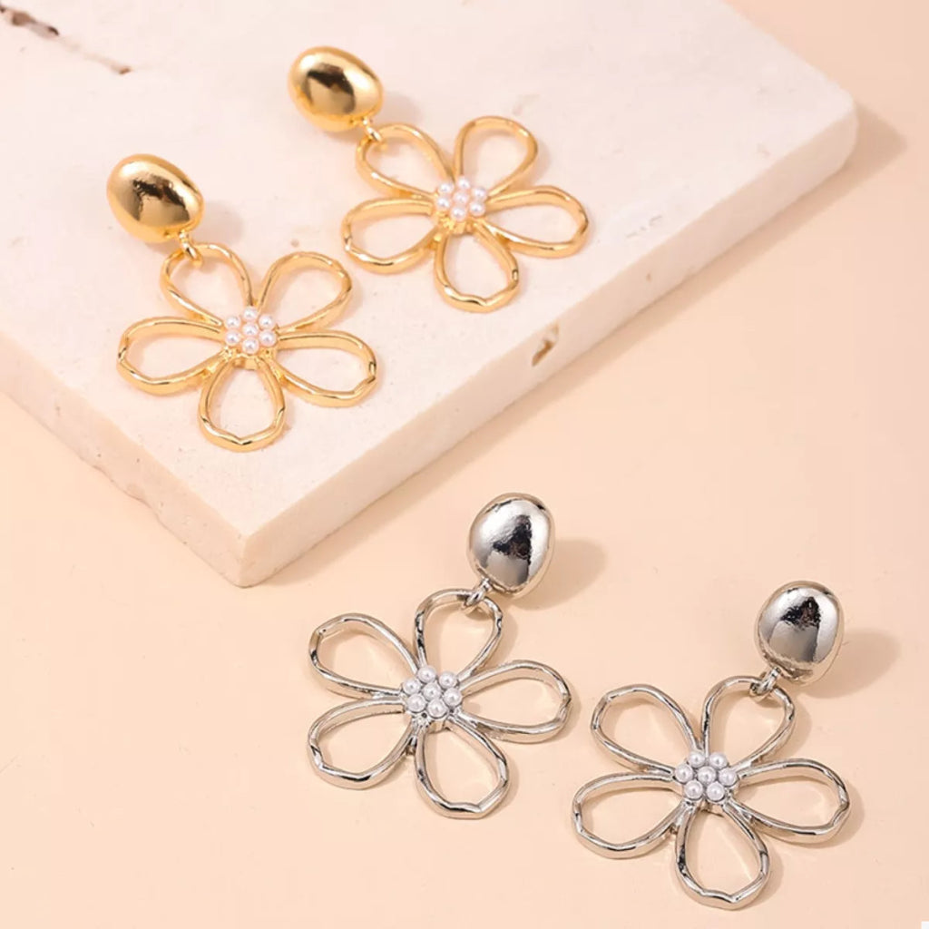 Alloy Flower Drop Earrings - Gold by Trendsi from FREYA’S CLOSET