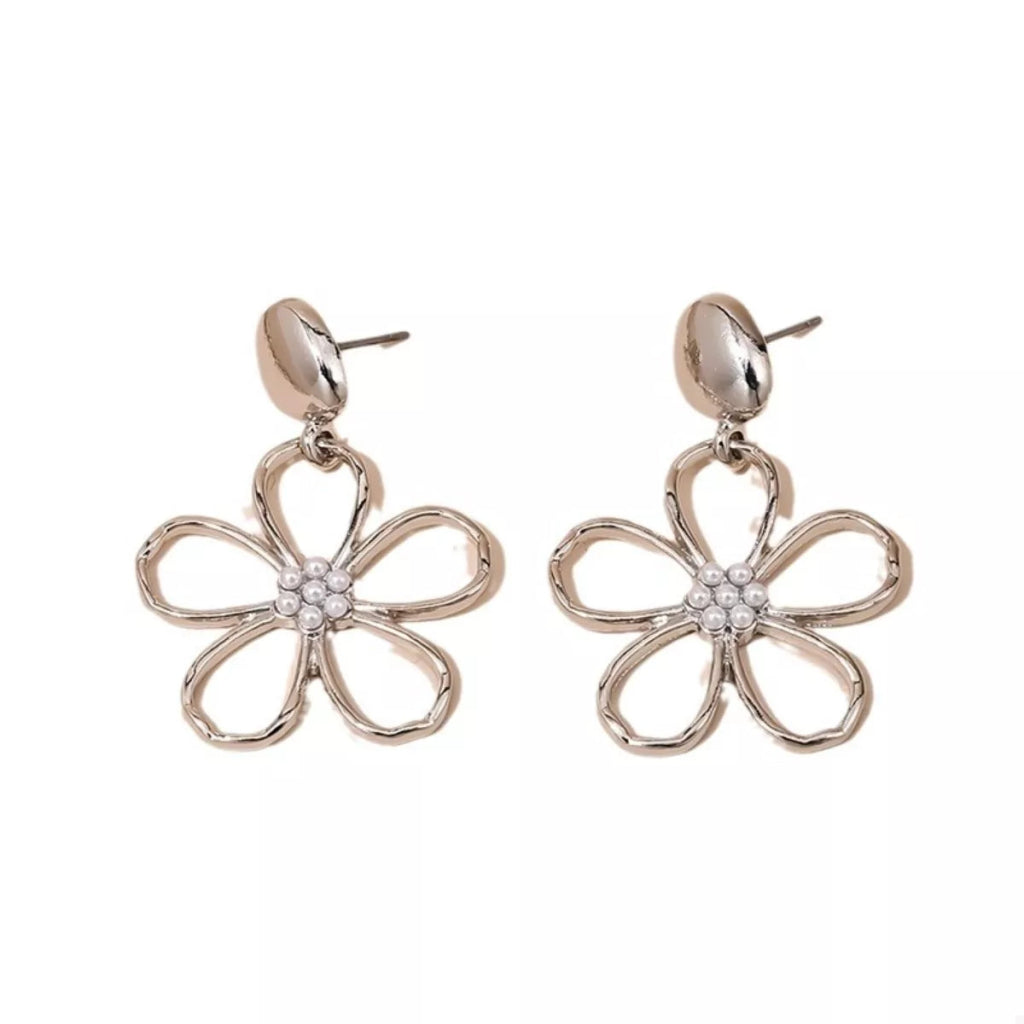 Alloy Flower Drop Earrings - Silver by Trendsi from FREYA’S CLOSET