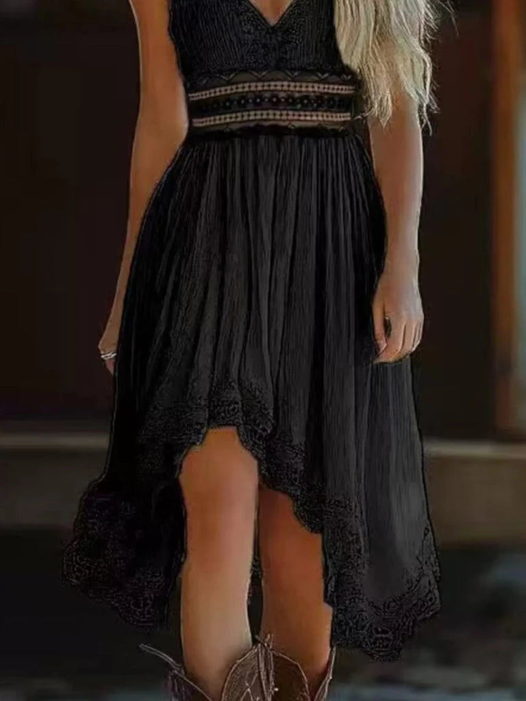 Asymmetrical Hem Lace V - Neck Cami Dress - Black by Trendsi from FREYA’S CLOSET