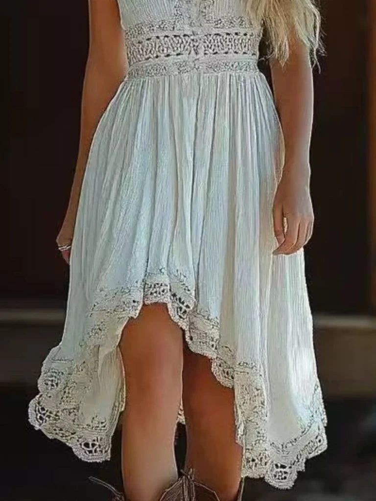 Asymmetrical Hem Lace V - Neck Cami Dress - White by Trendsi from FREYA’S CLOSET