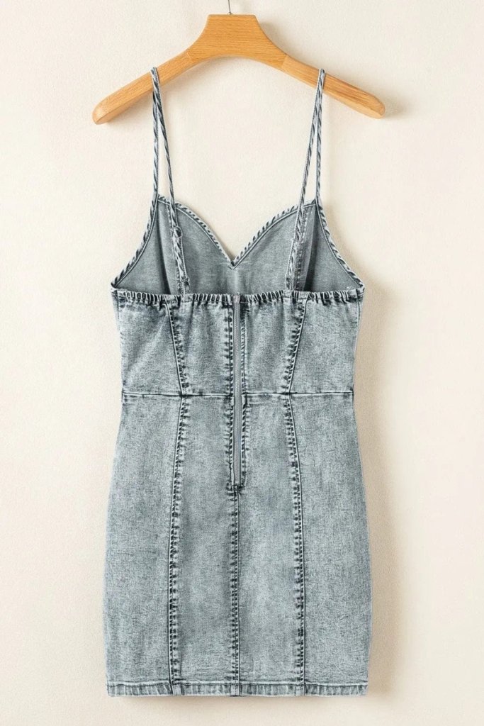 Back Zipped Mini Cami Denim Dress - Medium by Trendsi from FREYA’S CLOSET