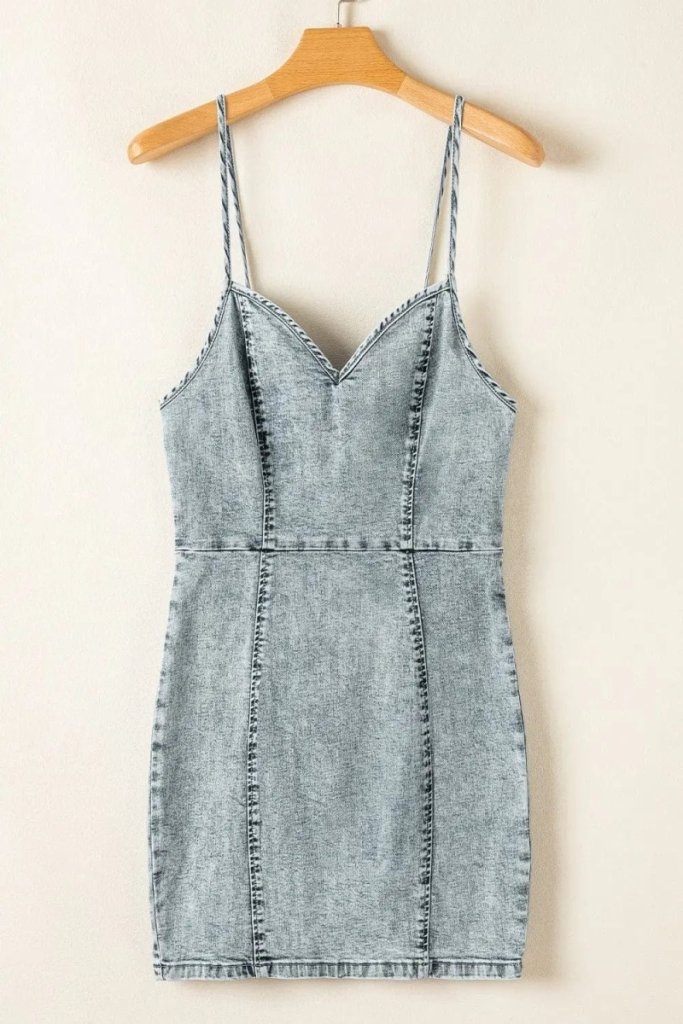 Back Zipped Mini Cami Denim Dress - Medium by Trendsi from FREYA’S CLOSET