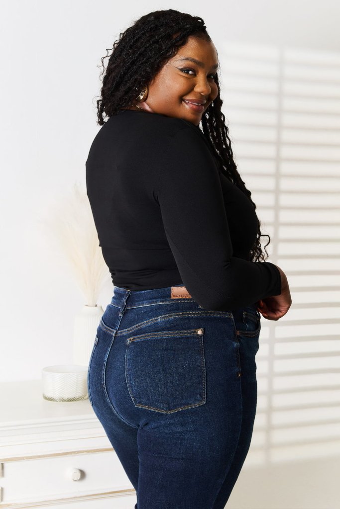 Basic Bae Asymmetrical Neck Long Sleeve Top - Black by Trendsi from FREYA’S CLOSET